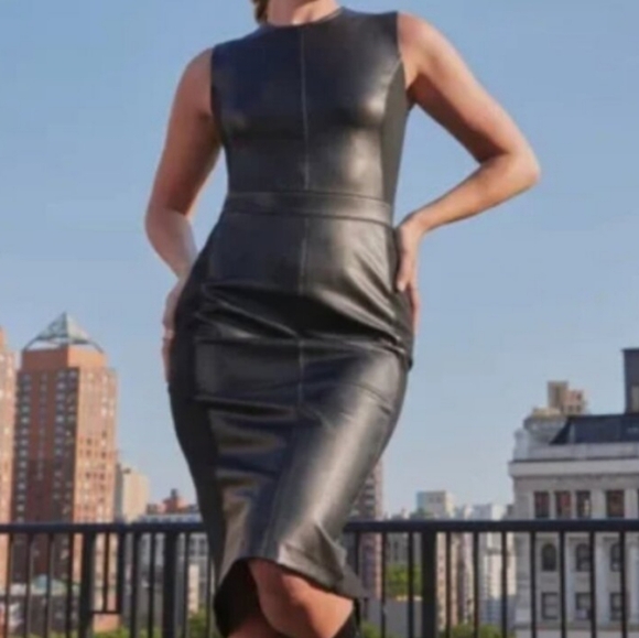 Spanx faux leather luxe black shift dress large - Picture 6 of 9